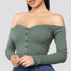 FASHION NOVA olive green button up long sleeve top